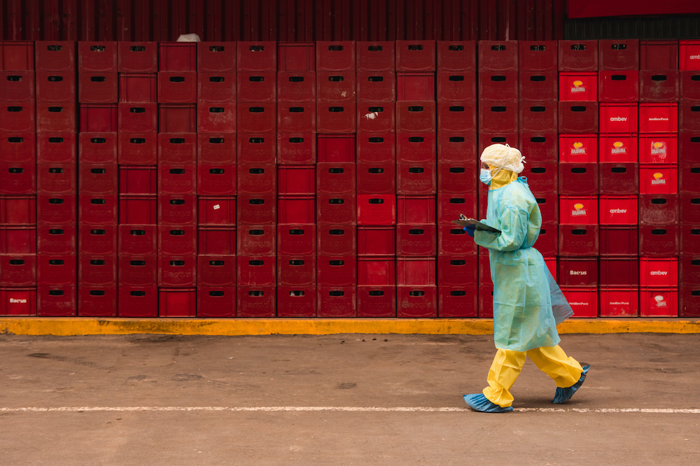 person walking in protective gear