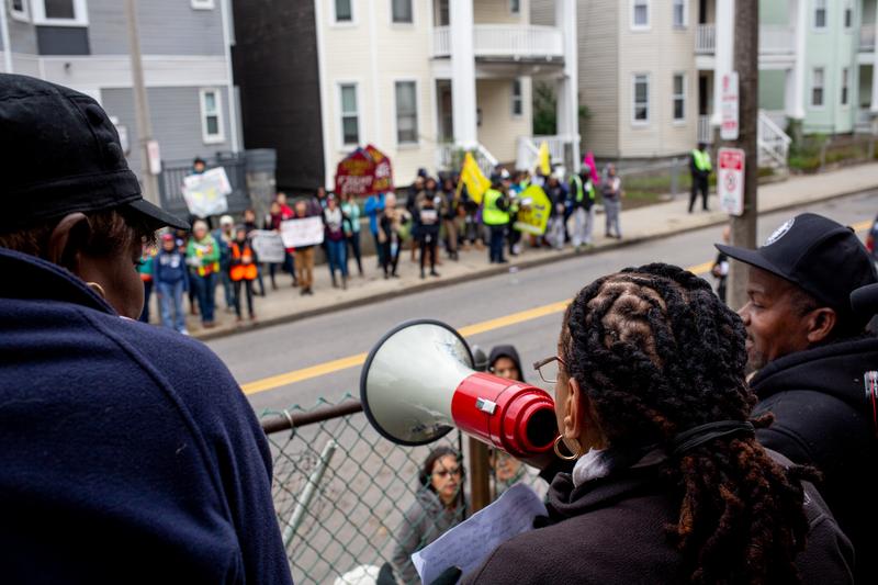 crowd at housing activism protest