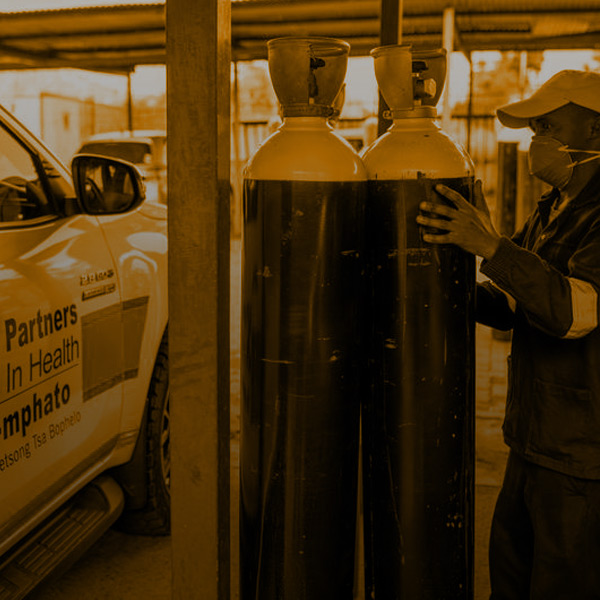 Oxygen cylinders are exchanged at Botsabelo Hospital in Maseru, Lesotho