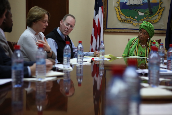 President Ellen Johnson Sirleaf of Liberia with PIH leaders