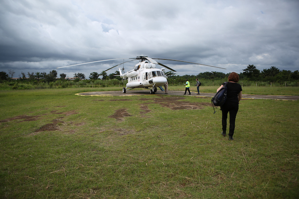 Helicopter preparing to takeoff 