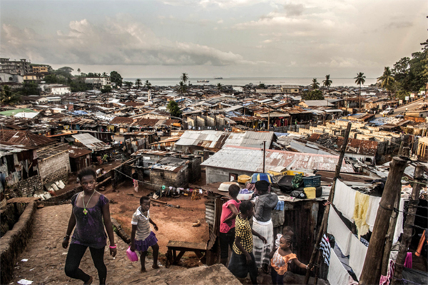 A look over the Kroo Bay neighborhood of Freetown, Sierra Leone