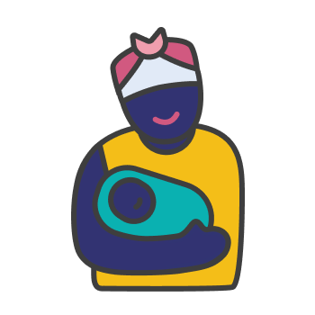 A graphic representing a mother caring for her infant.