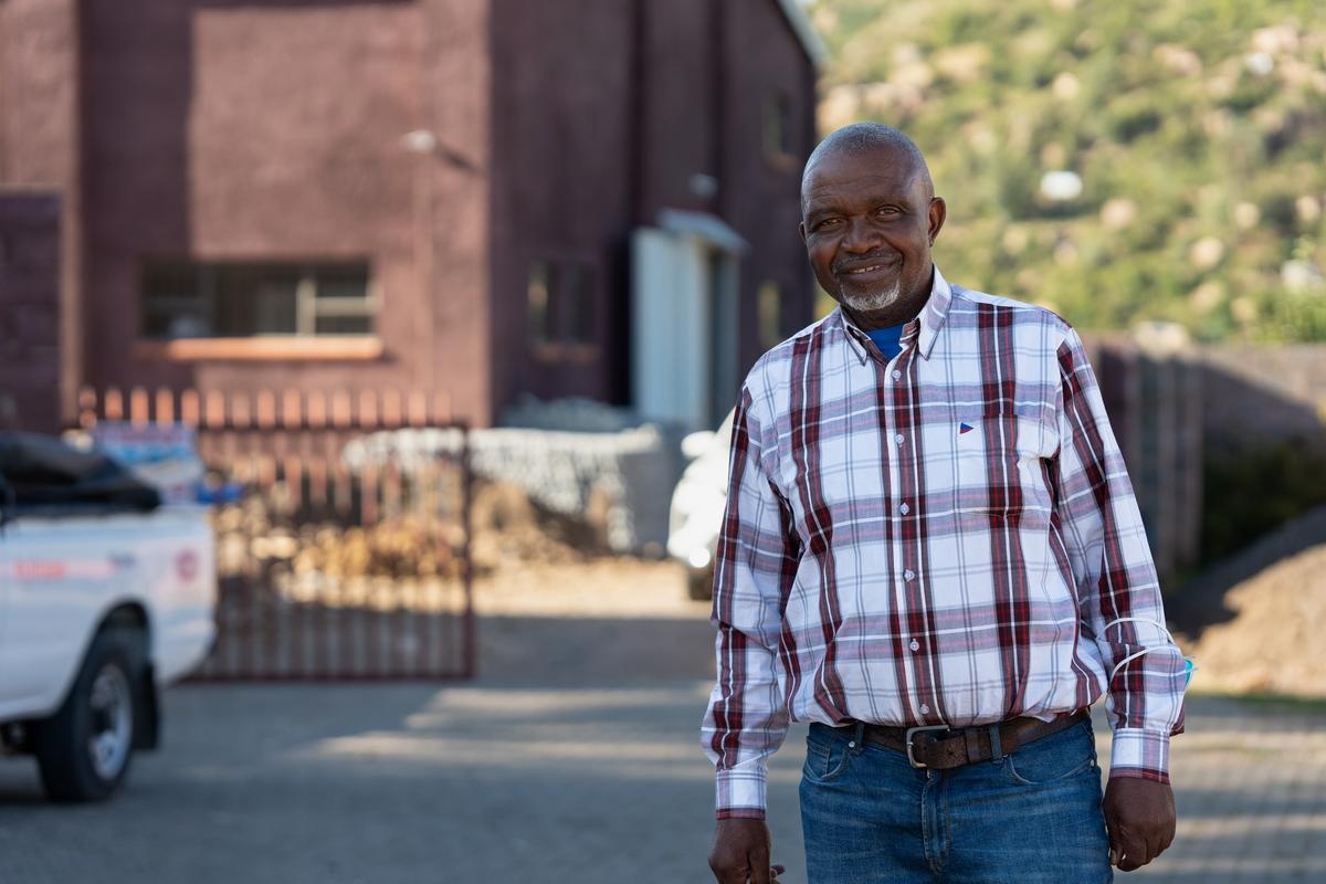 Paul Soko outside the warehouse at Botšabelo Hospital