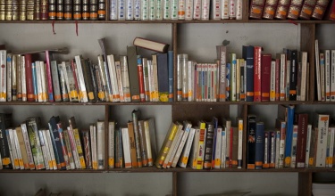 Books in library in Cange, Haiti