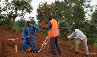 Anne Marie Nyiranshimiyimana works on the UGHE campus construction site
