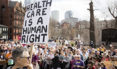 rally in support of universal health care in Boston