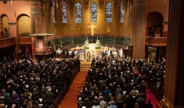 A view of the memorial service in Trinity Church in Boston.