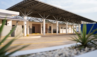 Exterior view of waiting pavilion at the Maternal Center of Excellence